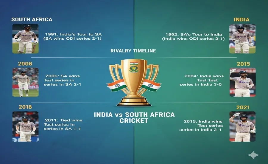South Africa National Cricket Team vs India National Cricket Team Timeline